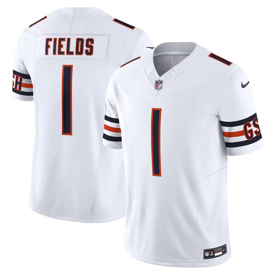Men Chicago Bears #1 Justin Fields Nike White Vapor F.U.S.E. Limited NFL Jersey